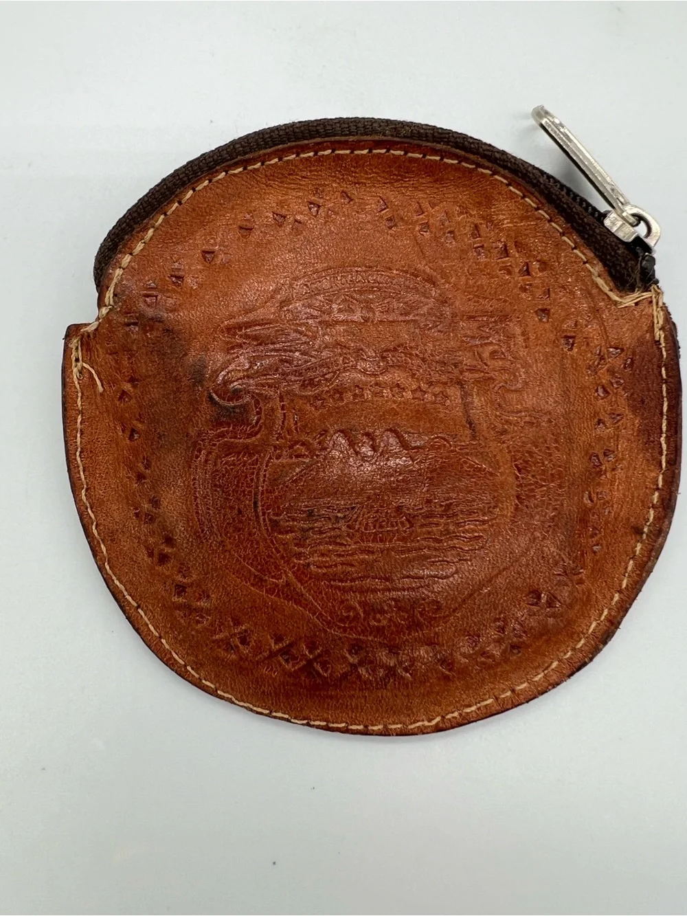 Leather Coin Pouch with Toucan Motif - Costa Rica Brown